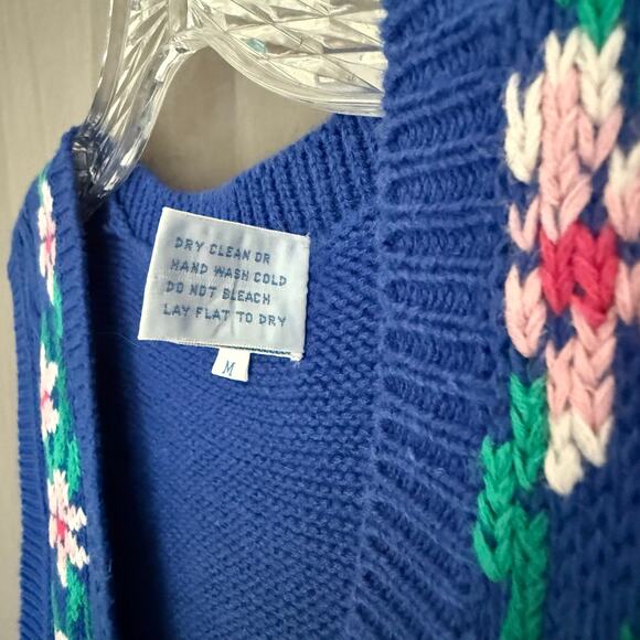 Vintage J. Christopher Sweater Vest Blue Floral Cable Knit Double-Breasted Sz‎ M - Picture 6 of 12